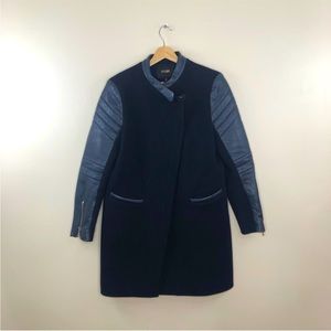 MAJE Dark Navy Wool Calfskin Leather Sleeve
Asymmetrical Zip Coat